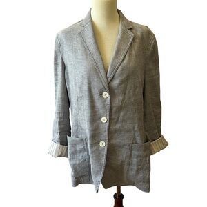 THEORY BLAZER 12 LINEN BLEND CAREER CASUAL PREPPY 2 BUTTON DRAPED PACTCH POCKETS